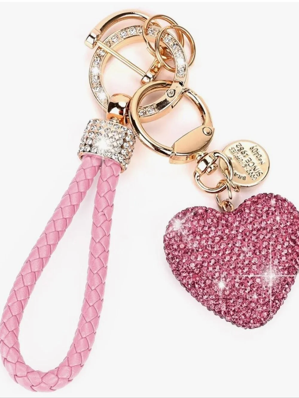 Pink Crystal Heart Keychain Bag Charm